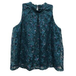 LOVE FIRE Girls MM Green Lace Sleeveless mock Top